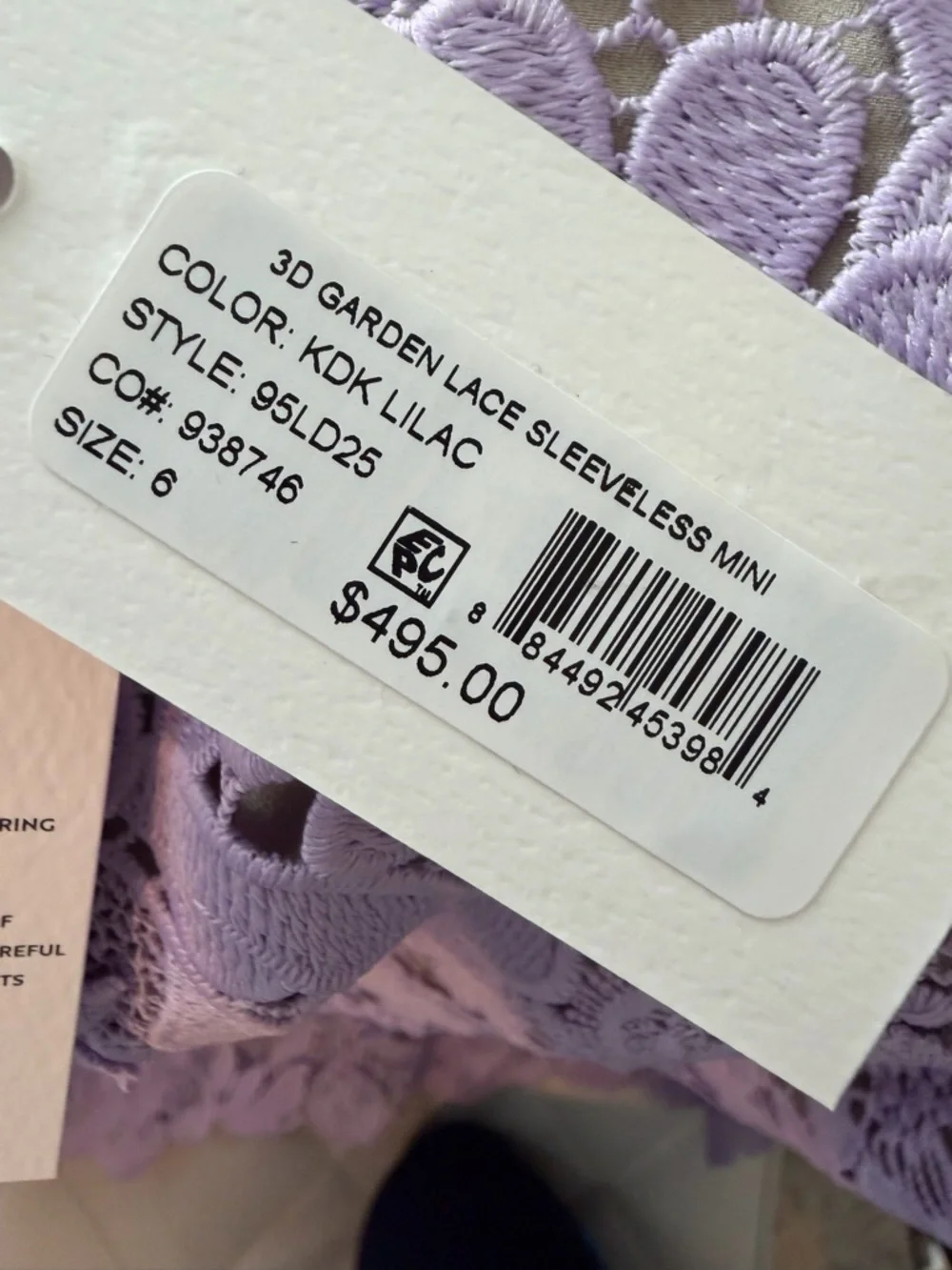 NWT MILLY 3D Garden Lace Sleeveless Mini Dress in Lilac, Size 6 - Picture 12 of 13